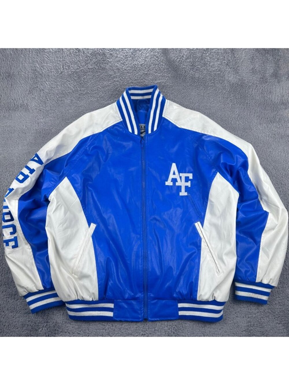 Steve & Barrys Air Force Falcons Varsity Jacket Mens M Blue Faux Leather Bomber